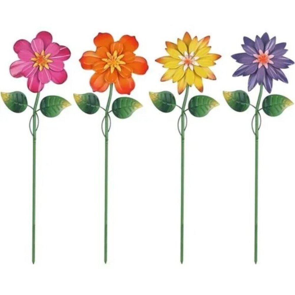 Metal Flower Decorative Garden Stakes,4 Pcs 19" Outdoor Garden Decor